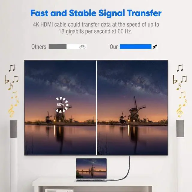 Alt view image 2 of 7 - Vszerda 4K Long HDMI Cable 50FT, High Speed 18Gbps 2.0 Braided Cord-Supports (1080P 30Hz HDR,Video Ultra HD 1080p 3D HDCP 2.2 ARC-Compatible with PS4/3 Roku TV/HDTV/PS5/Blu-ray
