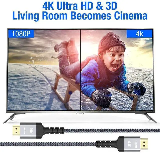 Alt view image 4 of 7 - Vszerda 4K Long HDMI Cable 50FT, High Speed 18Gbps 2.0 Braided Cord-Supports (1080P 30Hz HDR,Video Ultra HD 1080p 3D HDCP 2.2 ARC-Compatible with PS4/3 Roku TV/HDTV/PS5/Blu-ray