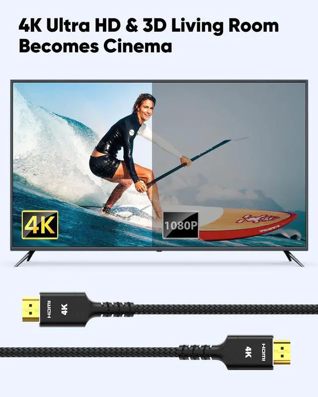 Alt view image 3 of 6 - Vszerda 4K Long HDMI Cable 50FT/15M, High Speed 18Gbps 2.0 Braided Cord-Supports (1080P 30Hz) HDR,Video Ultra HD 1080p 3D HDCP 2.2 ARC-Compatible with PS4/3 Roku TV/HDTV/PS5/Blu-ray