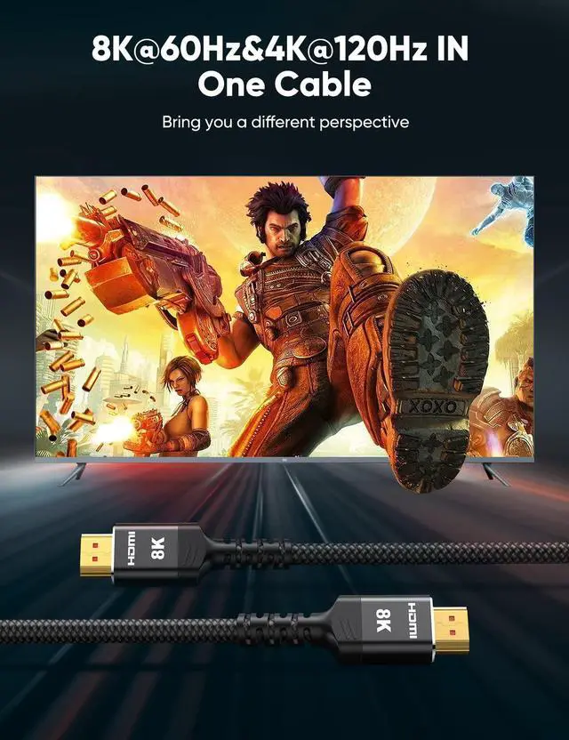 Alt view image 2 of 7 - Vszerda 8K HDMI Cable 2.1 2-Pack 6.6FT, Slim 48Gbps High Speed HDMI Braided Cord-4K@120Hz 144Hz 8K@60Hz, HDCP 2.2&2.3, Dynamic HDR,eARC,DTS:X,RTX 3090,Compatible with Roku TV/HDTV/PS5/Blu-ray