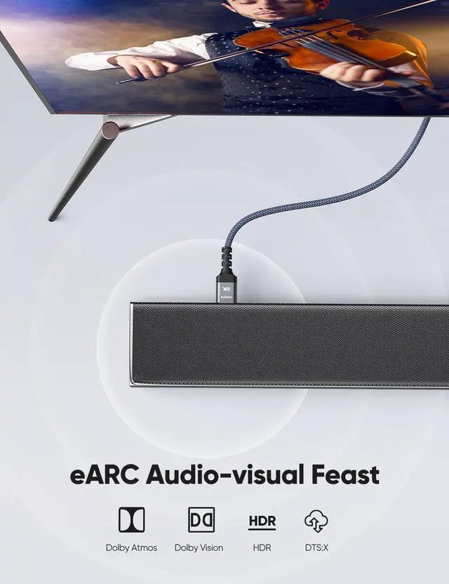 Alt view image 3 of 7 - Vszerda 8K 2.1 HDMI Cable 3.3FT/1M 2-Pack, 48Gbps High Speed HDMI Braided Nylon Cord-4K120 144Hz 8K60Hz RTX 3090 eARC HDR10 4:4:4 HDCP 2.2&2.3 QMS VRR,Compatible for Laptop,Monitor,Roku TV,HDTV