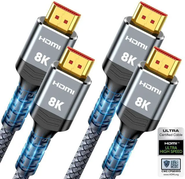 Main image of Vszerda 8K HDMI 2.1 Cable 2-Pack 6.6FT,  Certified 48Gbps Ultra High Speed Slim HDMI Cord,Support 4K@120Hz 8K@60Hz, HDCP 2.2&2.3, Dynamic HDR,eARC,DTS:X, Compatible with Roku TV/HDTV/PS5/Blu-ray