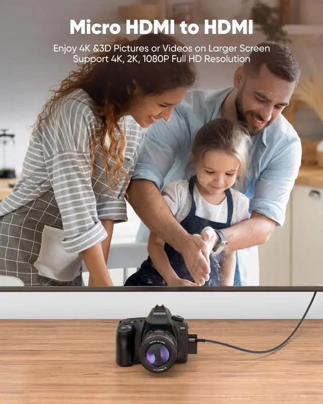 Alt view image 3 of 7 - Vszerda 4K Micro HDMI to HDMI Cable 6 FT, Micro Male to HDMI Male Cable Nylon Braided Cord Adapter 2.0 4K@60HZ 2K@165HZ 18Gbps Compatible with Laptop Camera Monitor HDMI to Micro HDMI Black