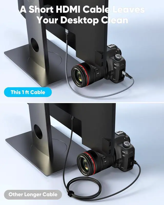 Alt view image 4 of 7 - Vszerda Mini HDMI to HDMI Cable 1FT, High Speed 4K60Hz HDMI to Mini HDMI Male Bi-Directional 2.0 Cord, for HDTV, Tablet, Camera and Camcorder [Aluminum Shell, Nylon Braided]