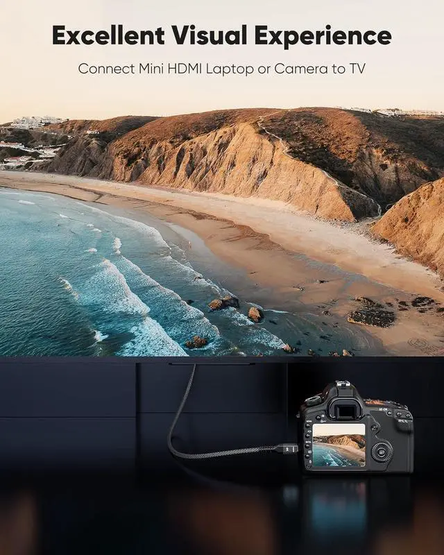 Alt view image 4 of 7 - Vszerda Mini HDMI to HDMI Cable 15FT, 4K 60Hz High Speed HDMI to Mini HDMI Cable Male Bi-Directional 2.0 Cord, for HDTV, Tablet, Camera and Camcorder [Aluminum Shell, Nylon Braided] Black