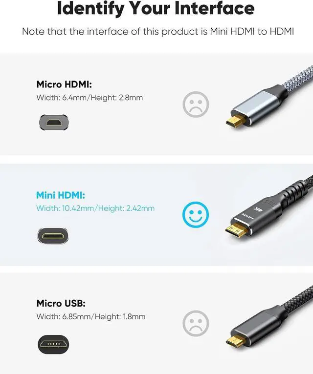 Alt view image 5 of 7 - Vszerda Mini HDMI to HDMI Cable 15FT, 4K 60Hz High Speed HDMI to Mini HDMI Cable Male Bi-Directional 2.0 Cord, for HDTV, Tablet, Camera and Camcorder [Aluminum Shell, Nylon Braided] Black