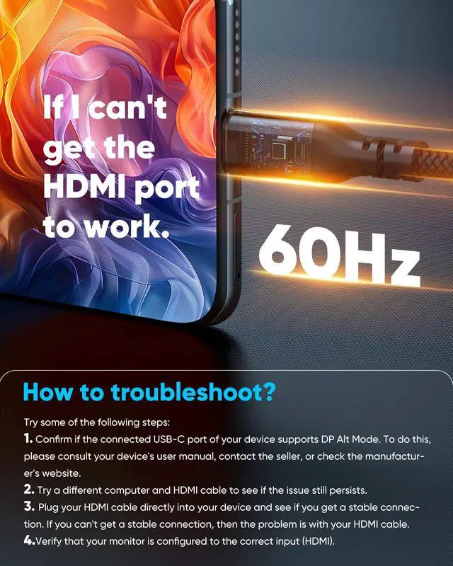 Alt view image 3 of 7 - Vszerda USB C to HDMI Cable @60Hz, USB-C (4K HDMI) 3.3 FT, [Thunderbolt 3/4 Compatible] Type-C to HDMI Cord for MacBook Pro/Air, iPad, Surface, Galaxy, XPS, and More