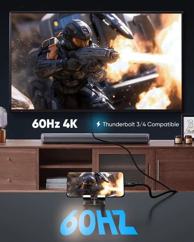 Alt view image 6 of 7 - Vszerda USB C to HDMI Cable @60Hz, USB-C (4K HDMI) 3.3 FT, [Thunderbolt 3/4 Compatible] Type-C to HDMI Cord for MacBook Pro/Air, iPad, Surface, Galaxy, XPS, and More