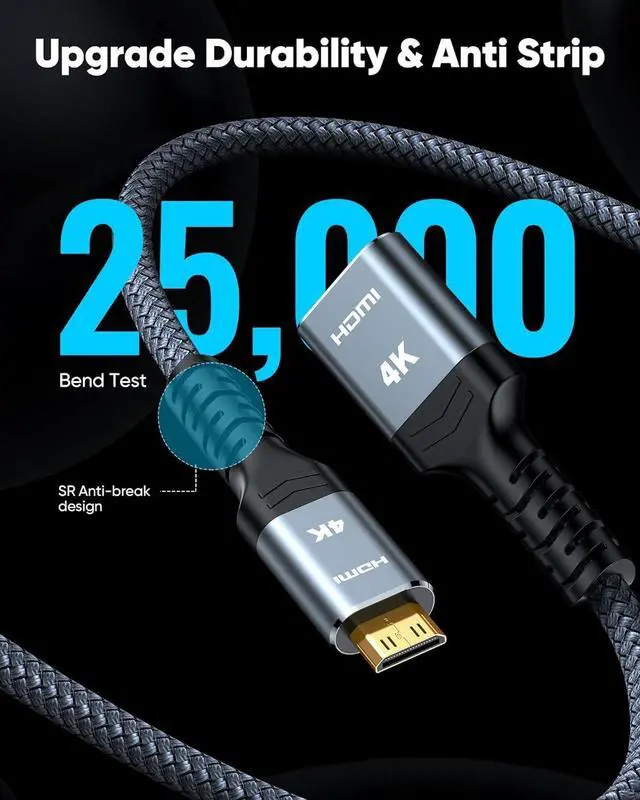 Alt view image 7 of 7 - Vszerda Mini HDMI to HDMI Adapter,Conversion Cord 4K 60Hz HDR 18Gbps HDMI Cable Compatible with Portable External Monitor, Camera, Projector, Computer, Graphics Card,Raspberry Pi Zero W, Camcorder 1FT