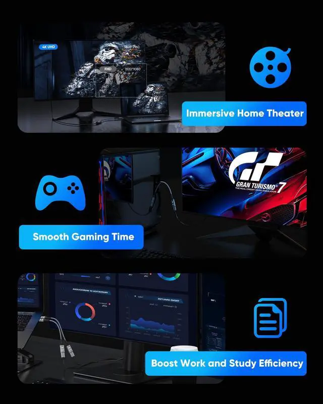 Alt view image 7 of 7 - Vszerda 4K DisplayPort to HDMI Adapter 2-Pack, Uni-directional Display Port DP to HDMI Nylon Braided Adaptor Converter Male to Female, for AMD NVIDIA HP Laptop HDTV Monitor Projector, [Passive] 1FT