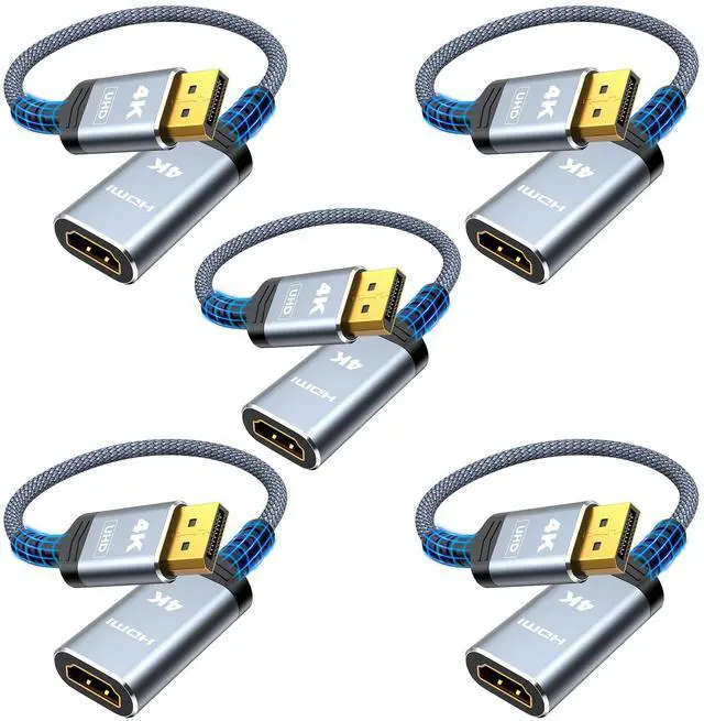 Main image of Vszerda 4K DisplayPort to HDMI Adapter 5-Pack, Uni-Directional Display Port DP to HDMI Adaptor Converter Male to Female(1080p 120Hz), for AMD NVIDIA  HP Laptop HDTV Monitor Projector, [Passive] 1FT