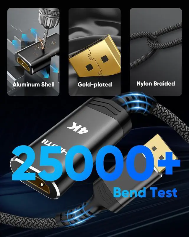 Alt view image 5 of 7 - Vszerda 4K DisplayPort to HDMI Adapter, Uni-Directional DP to HDMI Adapter Converter Cable Male to Female, HDMI Abapter Compatible with Laptop Desktop HDTV Monitor Projector, Black, Passive 1FT