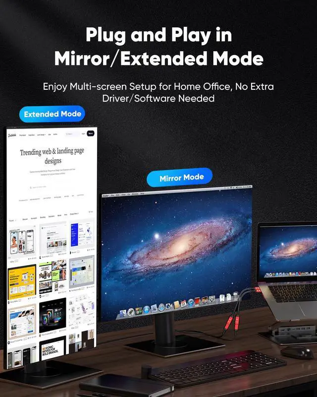 Alt view image 6 of 7 - Vszerda 4K DisplayPort to HDMI Cable Adapter, DP to HDMI Cable Uni-Directional UHD (2K 60Hz, 1080p 120Hz), Display Port Male to HDMI Female Passive, Monitor Converter for Computer, GPU, AMD, 1FT/30CM