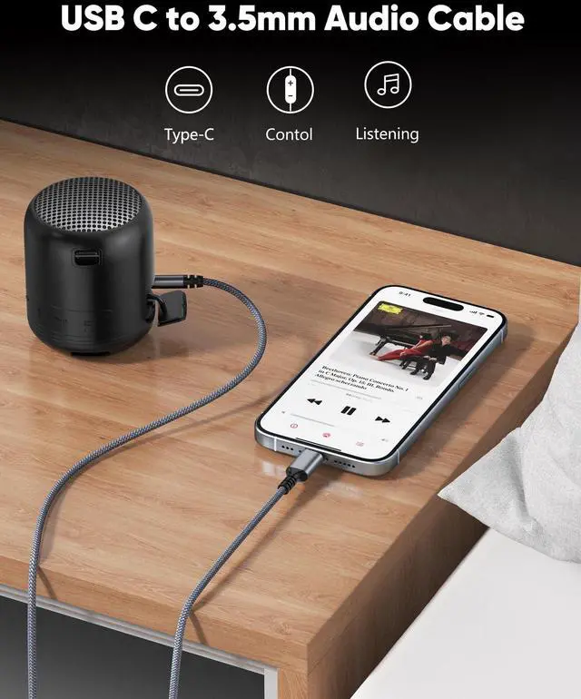 Alt view image 2 of 7 - Vszerda USB C to 3.5mm Aux Audio Cable (2-Pack, 3.3FT) for iPhone 16/15, iPad Pro, Galaxy S23 S22 S21, Android, Pixel, Headphone, Type C to 3.5mm Headphone Car Stereo Cord