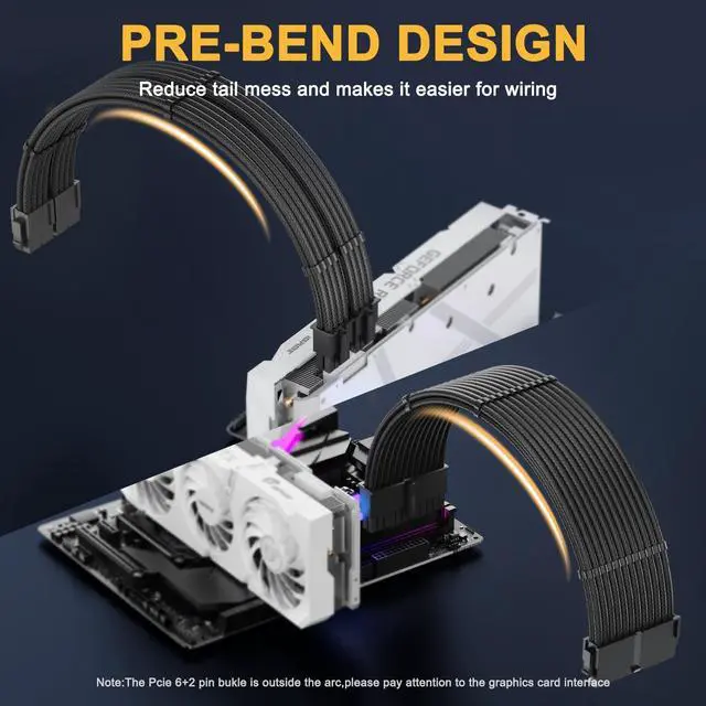 Alt view image 2 of 7 - Vszerda PSU Cable Extension Kit 18AWG Power Supply Cables (1x 24Pin ATX / 2X 8Pin EPS / 3X 8Pin PCIE), 12in GPU Extensions, Pre-Bent Design & Dual Cable Combs (Black Nylon Braided)