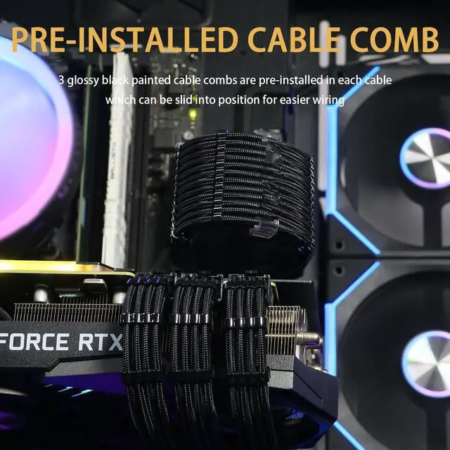 Alt view image 4 of 7 - Vszerda PSU Cable Extension Kit 18AWG Power Supply Cables (1x 24Pin ATX / 2X 8Pin EPS / 3X 8Pin PCIE), 12in GPU Extensions, Pre-Bent Design & Dual Cable Combs (Black Nylon Braided)