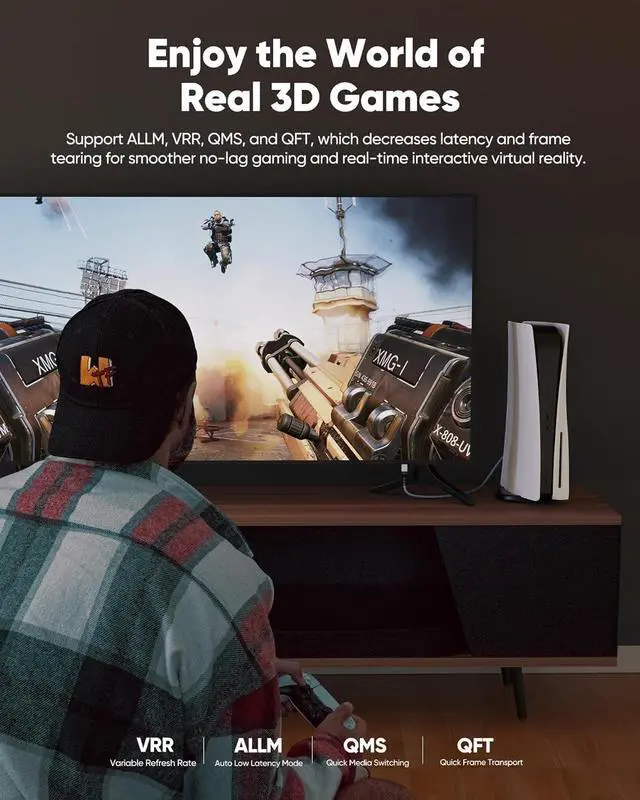 Alt view image 7 of 7 - Vszerda 8K HDMI Cable Long 2.1 30FT/9M, 48Gbps High Speed HDMI 4K120 144Hz Dynamic HDR 10 eARC HDCP 2.2&2.3 Compatible for PS5, Blu-ray Player and Monitor