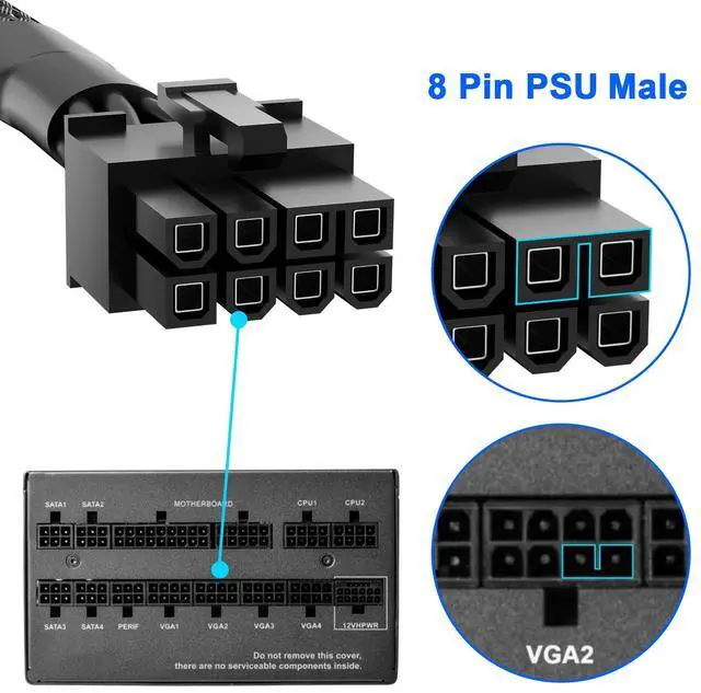 Alt view image 2 of 6 - Vszerda PCIe Cable for E VGA Power Supply, PCIe 8 Pin Male to 6+2 Pin Male, 18AWG 10A E VGA Supernova Cables -23.6 inch (60cm)