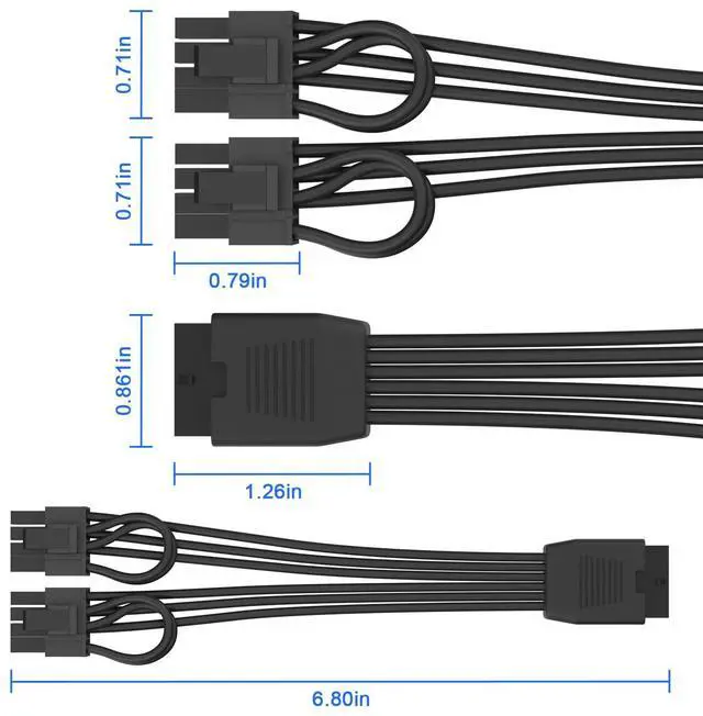 Alt view image 5 of 6 - Vszerda 12VHPWR Cable Extension, 16 Pin(12+4) Female to Dual PCIe 8 Pin(6+2) Male GPU, PSU Conversion Cable for Power Supply 6.8 in(17cm)