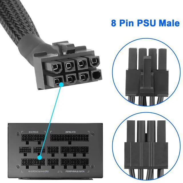 Alt view image 2 of 6 - Vszerda PCIe Cable 8 Pin to 6+2 Pin GPU Power Extension - 65CM 18AWG Modular PSU Cable for C orsair, Thermaltake, ARESGAME Power Supply