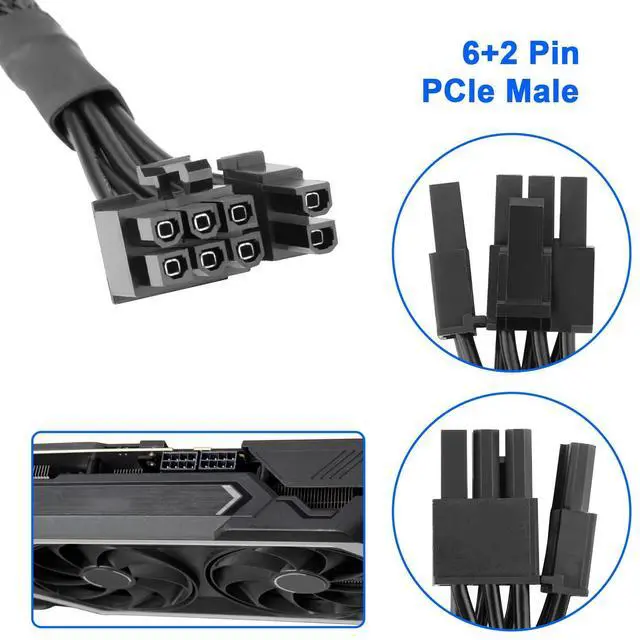 Alt view image 3 of 6 - Vszerda PCIe Cable 8 Pin to 6+2 Pin GPU Power Extension - 65CM 18AWG Modular PSU Cable for C orsair, Thermaltake, ARESGAME Power Supply