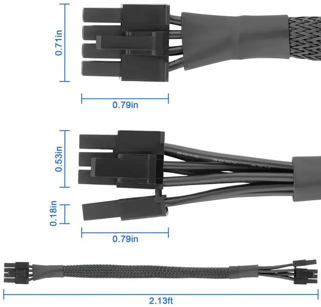 Alt view image 4 of 6 - Vszerda PCIe Cable 8 Pin to 6+2 Pin GPU Power Extension - 65CM 18AWG Modular PSU Cable for C orsair, Thermaltake, ARESGAME Power Supply
