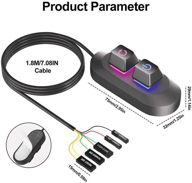 Alt view image 6 of 6 - Vszerda PC Power Button, Desktop External PC Power Switch, Mechanical Keyboard Switch Start On/Off/Reset for Computer Motherboard (1.8M)