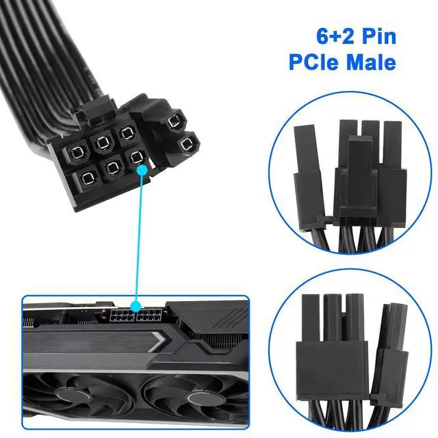 Alt view image 3 of 6 - Vszerda PCIe Cable 8 Pin to 6+2 Pin GPU Power Extension - 25.6 in 18AWG Flat Modular PSU Cable for C orsair, Thermaltake, ARESGAME Power Supply