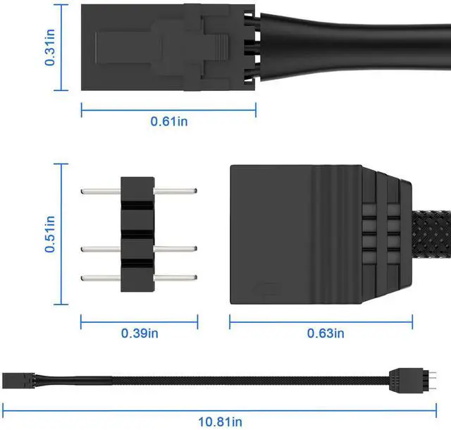Alt view image 5 of 6 - Vszerda 3 Pin ARGB Adapter Cable for C orsair Lighting Node PRO, iCUE Commander PRO, iCUE Commander CORE XT, Converter to Standard 5V 3-Pin ARGB Device - Black Braided, 10.81 in (29cm)