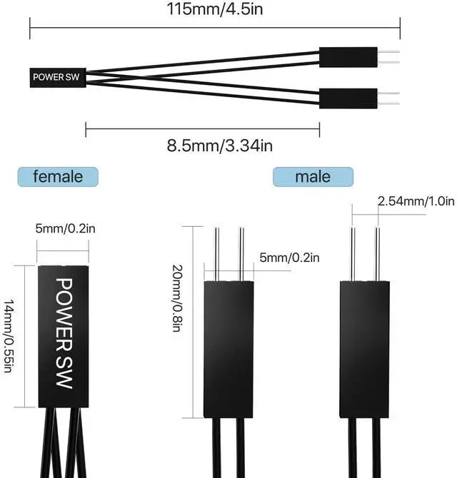 Alt view image 7 of 7 - Vszerda PC Power Switch/Reset/HDD LED Divider Adapter (2-pin 2.54mm, 1 Female, 2 Male)