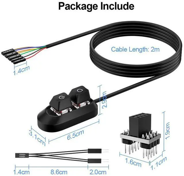 Alt view image 6 of 6 - Vszerda PC Power Button, Desktop Switch Splitter ON Off Reset SW HDD LED PC External Power Supply Button for Computer Motherboard