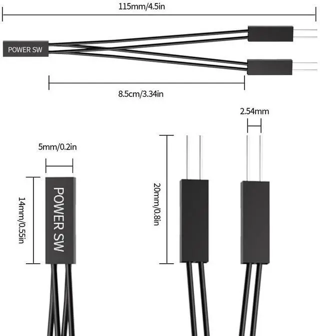 Alt view image 4 of 6 - Vszerda PC Power Switch Splitter, 2 Pin 2.54mm 1 Female to 2 Male Power SW Reset SW HDD LED Jumper Splitter Adapter for PC Motherboard Power ON Off Reset Hard Drive LED