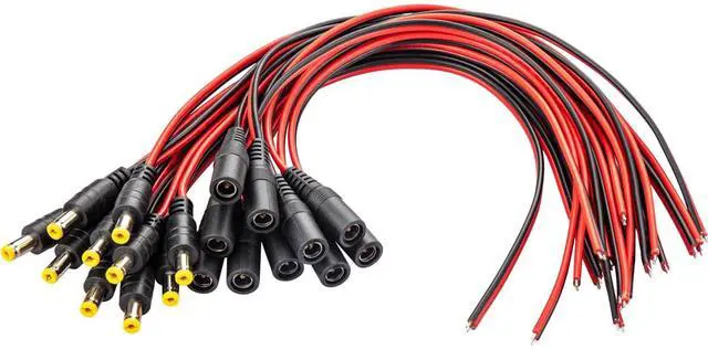 Main image of DC Barrel Connectors Power Cable, 12V 5A 5521 Jack Pigtail Barrel Plug Connector Cable 5.5mm x 2.1mm for Security Cameras LED Light Strips Routers Power Adapters (10 Pairs Male and Female,12 inch)