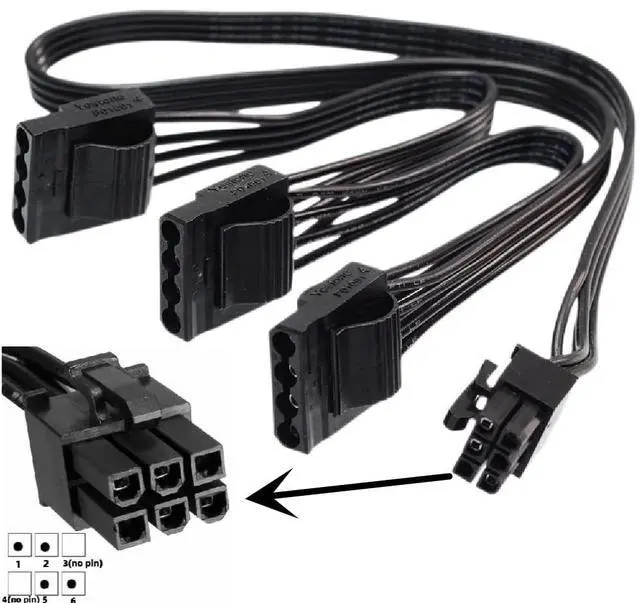 Alt view image 2 of 3 - Vszerda for E VGA Modular PSU Hard Drive HDD Power Adapter Cable 6 Pin to 3X 4 Pin Power Cable only for E VGA G1/G1+/G2/G3/G5/GS/GA/GM, B2/B2/BQ, P2/1000PS/T2, Supernova nex650g/ 450GM/550GM