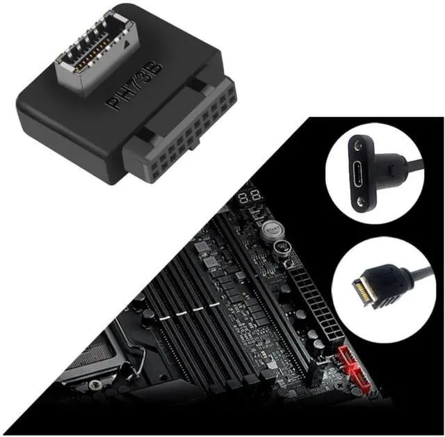 Alt view image 2 of 4 - Vszerda USB 3.2 Gen 1 to USB 3.2 Gen 2 Header Adapter, USB 3.1 Type-E Key-A to USB 3.0 20 Pin Header Converter for Type C Motherboard (Reverse Type), Black