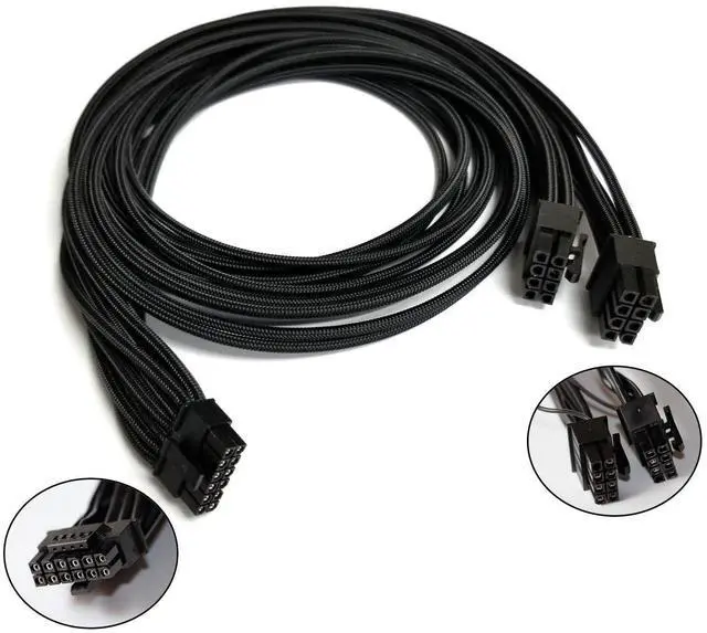 Alt view image 3 of 3 - Vszerda 2X CPU 8 Pin to 16 Pin(12+4) 12VHPWR PCI-e 5.0 Cable Compatible with GPU 3090Ti RTX 4080 4090 for 12VHPWR PCI-e Cable for A SUS/Seasonic/Phanteks Revolt (24 Inches)