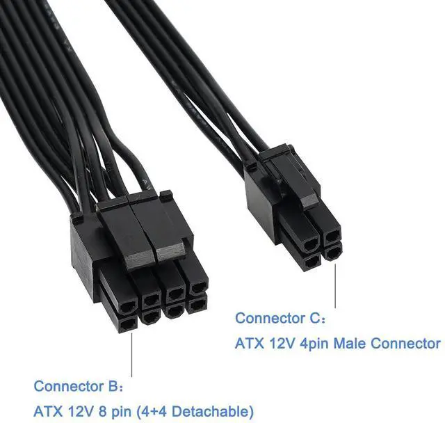 Alt view image 2 of 7 - Vszerda EPS12V CPU 8 Pin Female to CPU ATX 8Pin(4+4) and ATX 4 Pin Male Power Supply Cable EPS 12V for Motherboard 10.8 inch