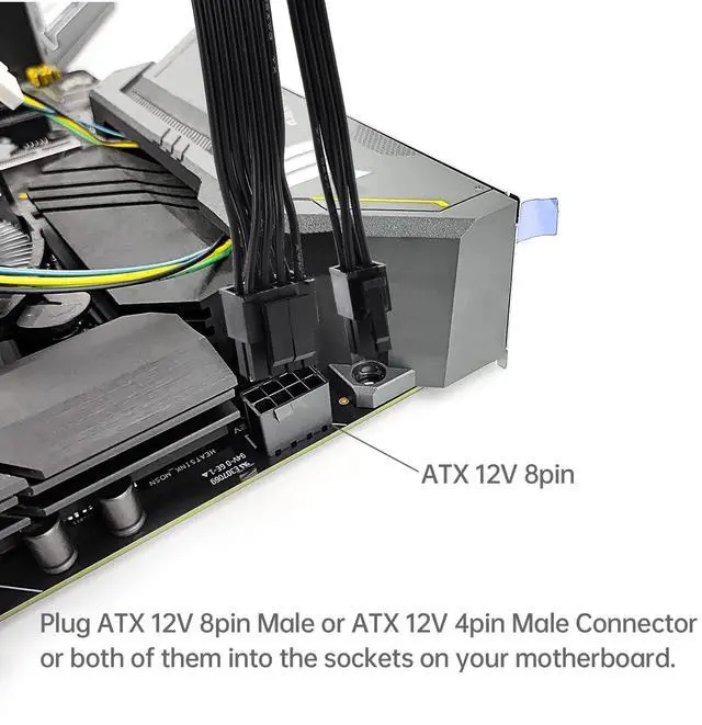 Alt view image 6 of 7 - Vszerda EPS12V CPU 8 Pin Female to CPU ATX 8Pin(4+4) and ATX 4 Pin Male Power Supply Cable EPS 12V for Motherboard 10.8 inch
