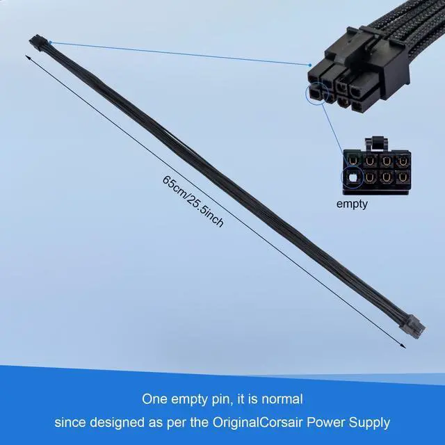 Alt view image 3 of 6 - Vszerda PCIE Power Cable for C.orsair & Thermaltake: 65CM, 8-Pin to 6+2 Pin, Male-to-Male GPU Cable for ARESGAME Modular Power Supply, 18AWG, Black (25.5")