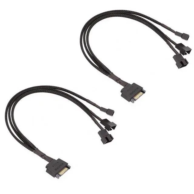 Main image of Vszerda 2 Pack of 15-Pin SATA to 3 PC Fan Power Adapter Cable, 12V PC Case Fan Power Adapter Cable, 3-Pin or 4-Pin (PWM Connector) to 15 Pin SATA Computer Cooler Cooling Fan Splitter Y Power Cable