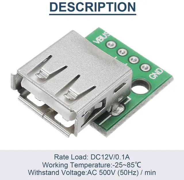 Alt view image 2 of 7 - Vszerda 10 Pcs USB Type A Female to DIP Adapter 2.54mm 4 Pin USB 2.0 Type A Socket to DIP Converter Breakout Board for DIY Power Supply with 40 Pin Header