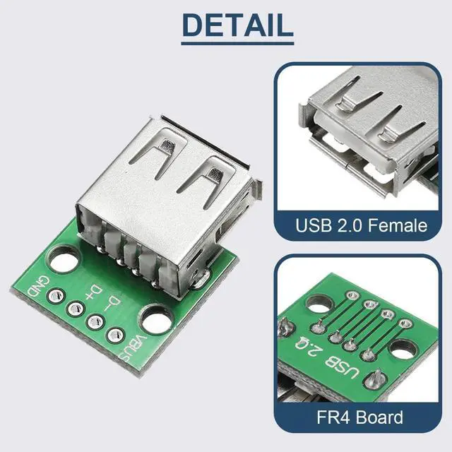Alt view image 3 of 7 - Vszerda 10 Pcs USB Type A Female to DIP Adapter 2.54mm 4 Pin USB 2.0 Type A Socket to DIP Converter Breakout Board for DIY Power Supply with 40 Pin Header