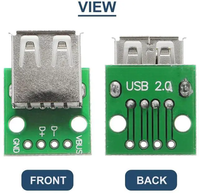 Alt view image 6 of 7 - Vszerda 10 Pcs USB Type A Female to DIP Adapter 2.54mm 4 Pin USB 2.0 Type A Socket to DIP Converter Breakout Board for DIY Power Supply with 40 Pin Header