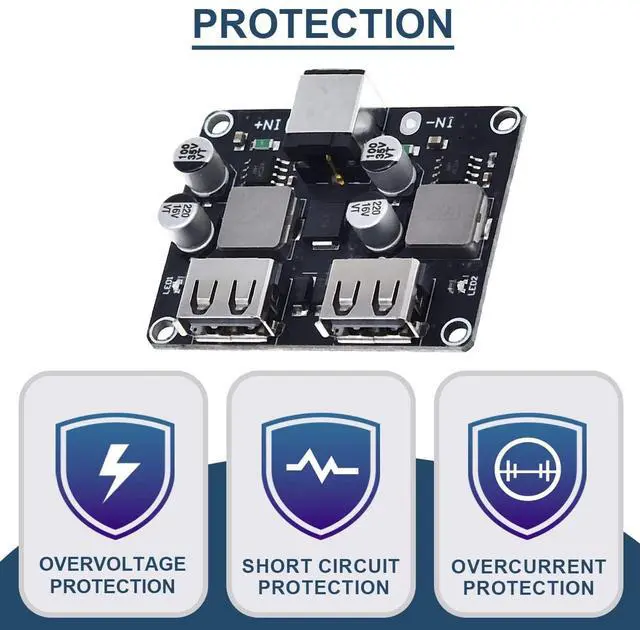 Alt view image 3 of 7 - Vszerda 2 Pcs 6-32V 9V 12V 24V to 5V Fast Charging Module Dual USB QC3.0 QC2.0 DC-DC Buck Converter Step-Down Quick Charger Circuit Board with DC Power Cable