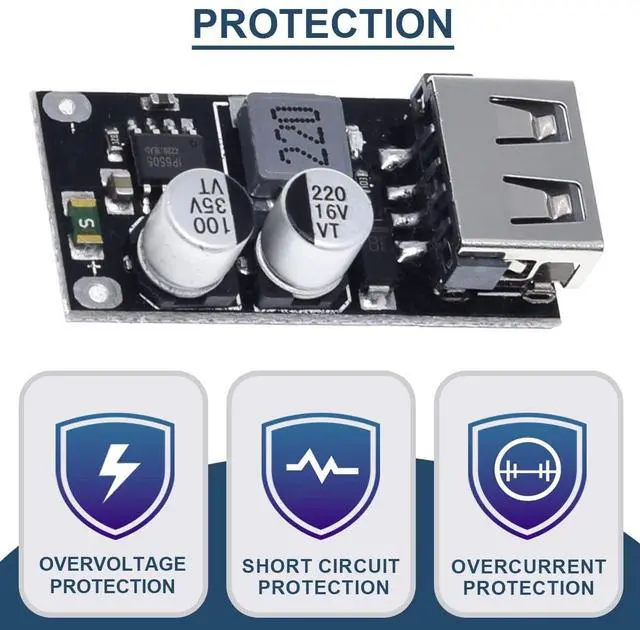 Alt view image 3 of 7 - Vszerda 5 Pcs 6-32V 9V 12V 24V to 5V 3A Fast Charging Module USB QC3.0 QC2.0 DC-DC Buck Converter Step-Down Quick Charger Circuit Board with USB Cable, 24AWG Wire
