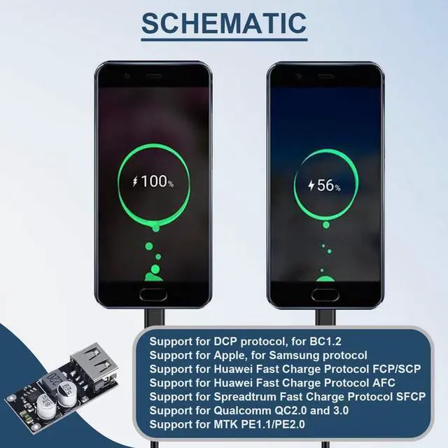 Alt view image 6 of 7 - Vszerda 5 Pcs 6-32V 9V 12V 24V to 5V 3A Fast Charging Module USB QC3.0 QC2.0 DC-DC Buck Converter Step-Down Quick Charger Circuit Board with USB Cable, 24AWG Wire