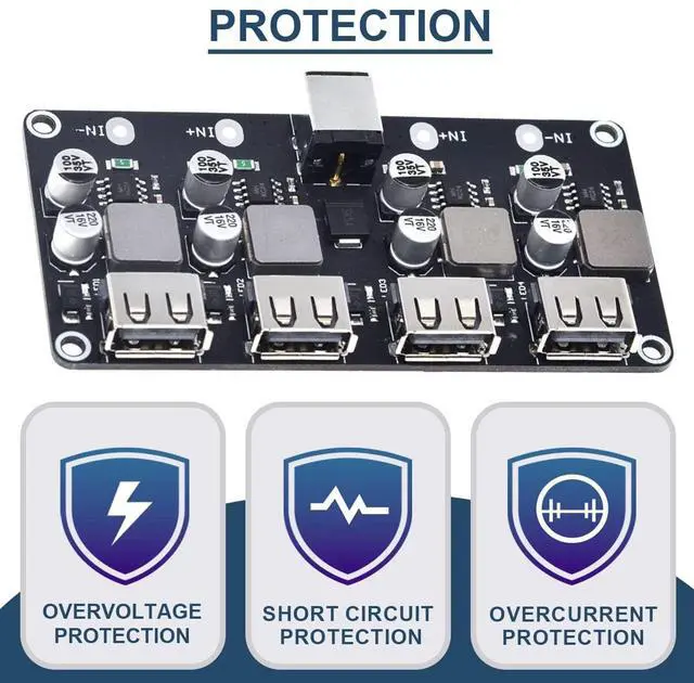 Alt view image 3 of 7 - Vszerda 6-32V 9V 12V 24V to 5V Fast Charging Module 4 Port USB QC3.0 QC2.0 DC-DC Buck Converter Step-Down Quick Charger Circuit Board with USB Cable, 24AWG Wire