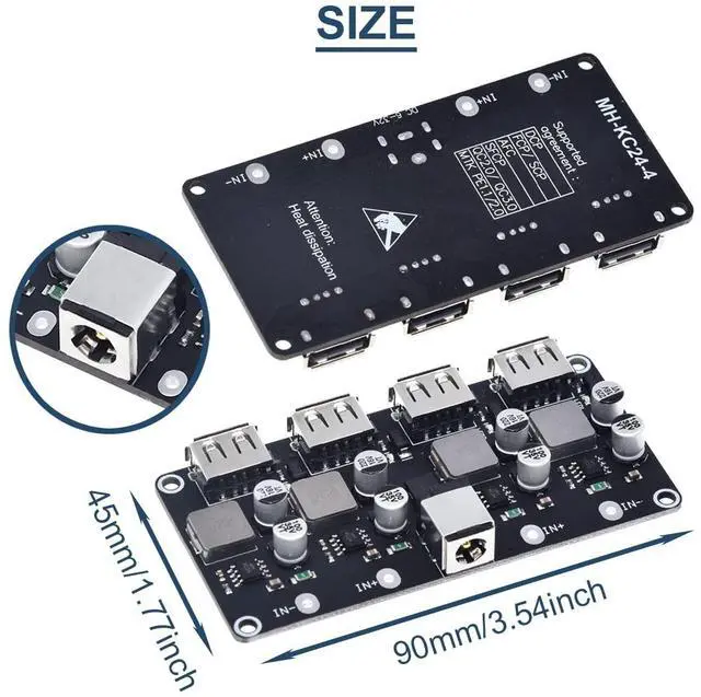 Alt view image 5 of 7 - Vszerda 6-32V 9V 12V 24V to 5V Fast Charging Module 4 Port USB QC3.0 QC2.0 DC-DC Buck Converter Step-Down Quick Charger Circuit Board with USB Cable, 24AWG Wire