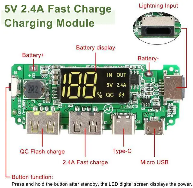 Alt view image 3 of 7 - Vszerda 18650 Charging Board Dual USB 5V 2.4A Powerbank Board Lithium Battery Charger Mobile Module with Overcharge Overdischarge Short Circuit Protection DIY(2pcs)