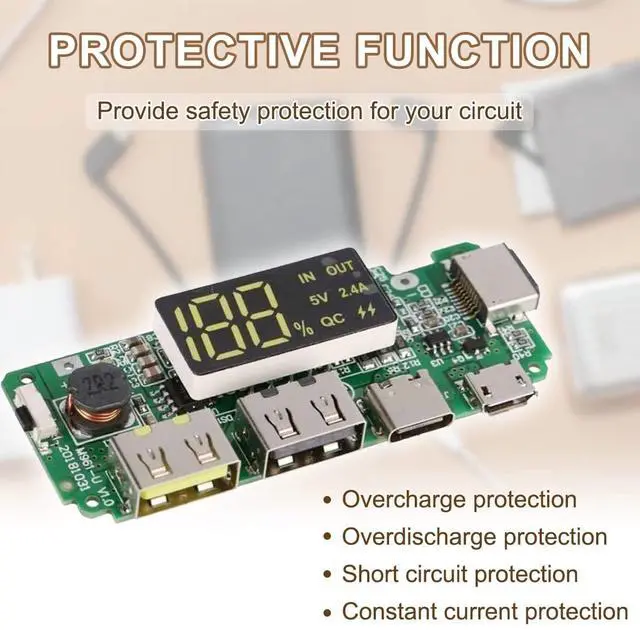 Alt view image 5 of 7 - Vszerda 18650 Charging Board Dual USB 5V 2.4A Powerbank Board Lithium Battery Charger Mobile Module with Overcharge Overdischarge Short Circuit Protection DIY(2pcs)